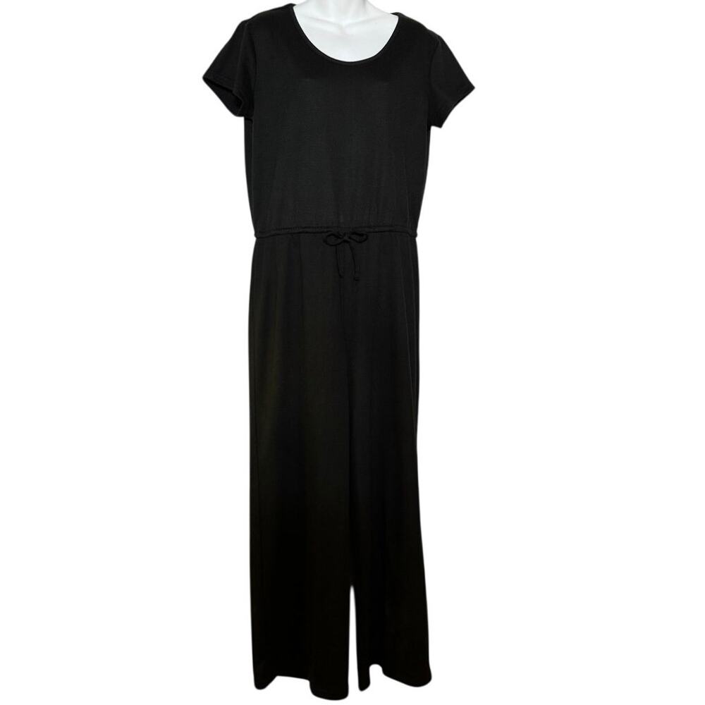 Muk Luks Women Black Knit Jumpsuit Romper Waist Tie Short Sleeve Pocket M Medium